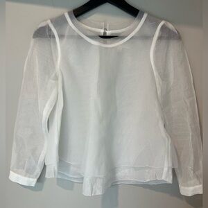 J.O.A. White Sheer Mesh Long-Sleeve Blouse